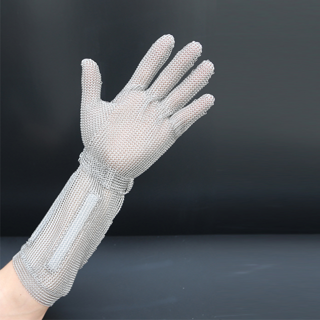 1201-五手加长款橡胶腕带不锈钢丝钢环防切割手套